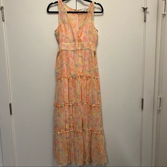 LIKELY Rachel Tiered Long Maxi Dress Gown Peach Multi - Picture 4 of 8